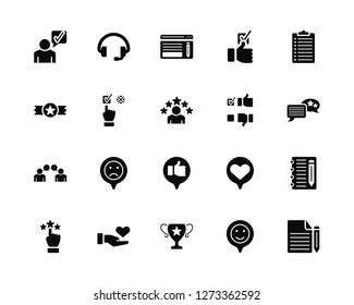 Vector Illustration Of 20 Icons. Editable Pack Testimonial, Good review, Trophy, Love, Rating, Checklist, Review, Feedback, Testimonials, Review
