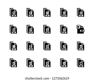 Vector Illustration Of 20 Icons. Editable Pack Psd, Pdf, Py, Csv, Ppt, Txt, Bin, Epub, Zip, Html, Gif