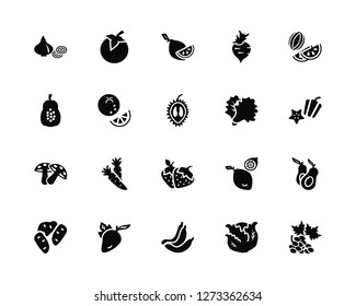 Vector Illustration Of 20 Icons. Editable Pack Onion, Cabbage, Banana, Mango, Potato, Melon, Lettuce, Strawberry, Mushroom, Orange, Lime