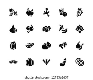 Vector Illustration Of 20 Icons. Editable Pack Grapes, Eggplant, Carrot, Pumpkin, Watermelon, Raspberry, Banana, Grenade, Bell pepper, berries, Ginger