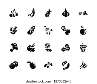 Vector Illustration Of 20 Icons. Editable Pack Onion, Cucumber, Cherry, Plum, Tomato, Kiwi, Watermelon, Broccoli, Corn, Pineapple