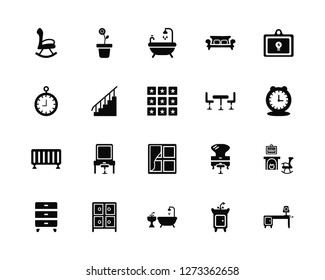 Vector Illustration Of 20 Icons. Editable Pack Rocking chair, Sink, bathtub, Cabinet, Furniture, Picture, Dinner table, Dresser, Crib, Stairs, Bathtub