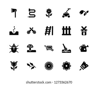 Vector Illustration Of 20 Icons. Editable Pack Axe, Flower, Sun, Leaves, Tulip, Sprout, Fence, Trolley, Bug, Shovel, Flower