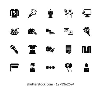 Vector Illustration Of 20 Icons. Editable Pack Dress, Balloons, Bow tie, Graduated, Graduation cap, Computer, Pictures, Diploma, Microphone, Backpack, Lectern
