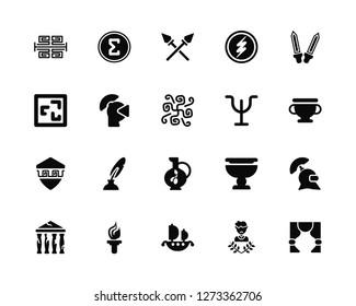 Vector Illustration Of 20 Icons. Editable Pack Pattern, Poet, Trireme, Sports Torch, Parthenon, Swords, Psi, Olive Oil, Aspis, Helmet, Spear