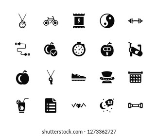 Vector Illustration Of 20 Icons. Editable Pack Training Watch, Sleep, Heart, To Do List, Vegetables Juice, Weightlifting, Vitamin, Trainers, Apple, Good Diet, Energy Snack