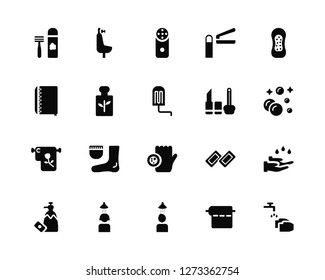 Vector Illustration Of 20 Icons. Editable Pack Razor, Toilet paper, Hair washing, Soap, Sanitary napkin, Make up, Bacteria, Towel, Fragance, Electric shaver