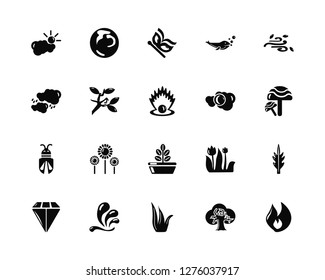 Vector Illustration Of 20 Icons. Editable Pack Cloud, Tree, Grass, Waves, Gem, Wind, Moon, Pot, Bug, Branch, Butterfly