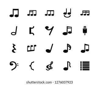 Vector Illustration Of 20 Icons. Editable Pack Quaver, Eighth note, Treble clef, Brace, Bass Quarter note rest, Bracket, 