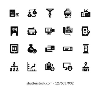 Vector Illustration Of 20 Icons. Editable Pack Passport, Padlock, Deadline, Graph, Management, Id card, Phone, Cit News, Wallet, Tie