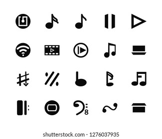 Vector Illustration Of 20 Icons. Editable Pack Nfc, Turn, Bass clef, Whole, Repeat, Play, Music player, Quarter, Sharp, Video player