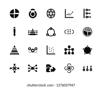 Vector Illustration Of 20 Icons. Editable Pack Pie chart, Update, Puzzle, Connections, Interconnected, Abc, Dots, Scatter, Pyramid Interlocking