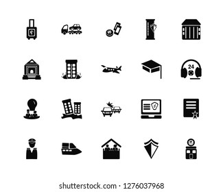 Vector Illustration Of 20 Icons. Editable Pack Baggage, Shield, Family, Ship, Military, Container, Hat, Accident, Building, Money
