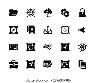 Vector Illustration Of 20 Icons. Editable Pack Folder, Refresh, Browser, Navigation, Briefcase, Padlock, Clock, Mute, Open book, Bookmark, Cloud computing