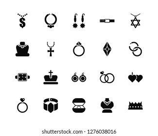 Vector Illustration Of 20 Icons. Editable Pack Dollar, Necklace, Ring, Bracelet, Diamond, Earrings, Watch, Earring