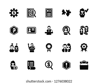 Vector Illustration Of 20 Icons. Editable Pack Management, Warning, Job search, List, Employee, Hiring, Award, Candidates, Id card, Resume