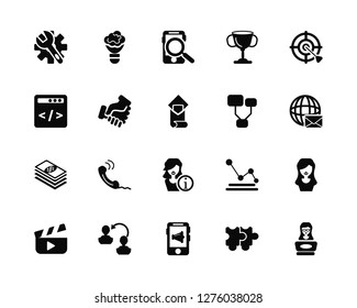 Vector Illustration Of 20 Icons. Editable Pack Configuration, Puzzle, Marketing, Change personal, Movie, Target, Diagram, Information, Dollar, Handshake, Search