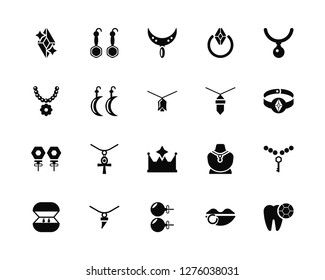 Vector Illustration Of 20 Icons. Editable Pack Diamond, Piercing, Pearl, Tooth, Earring, Pendant, Tiara, Cufflinks, Earrings, Pendant