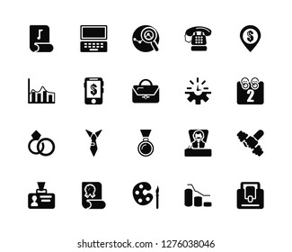 Vector Illustration Of 20 Icons. Editable Pack Music, Chart, Art, Diploma, Id card, Location, Time, Medal, Rings, Mobile phone, Search