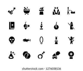 Vector Illustration Of 20 Icons. Editable Pack Wand, Smoke, Fetters, Runes, Potion, Trick, Sword, Necklace, Skull, Stone, Magic trick