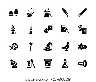 Vector Illustration Of 20 Icons. Editable Pack Hide, Magician, Scroll, Wand, Stone, Saw, Hat, Ritual, Broom, Hat