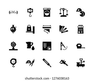Vector Illustration Of 20 Icons. Editable Pack Resize, Caliper, Thermometer, Protractor, Scale, Protactor, Ruler, Manometer, Weight, Weight