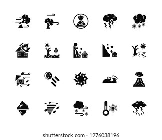 Vector Illustration Of 20 Icons. Editable Pack Broken Tree by Wind, Cold Temperature, Snow and Tornado Season, Iceberg, Snoflakes Winter Cloud, Avalanche House, Burning Sun