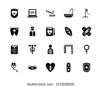 Vector Illustration Of 20 Icons. Editable Pack Hospital, Capsule, Heart, Eye, Stethoscope, Iv, Leaf, Patient, Report, Nurse, Cigarette