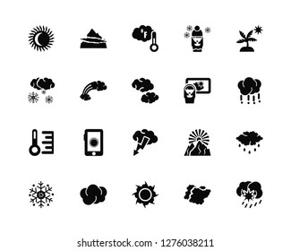 Vector Illustration Of 20 Icons. Editable Pack Sun, Clouds, Cloudy, Snowflake, Summer, Meteorology, Thunder, Temperature, Rainbow, Farenheit