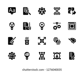Vector Illustration Of 20 Icons. Editable Pack Typography, , Workflow, Brainstorming, Puzzle, 3d printer, Resize, Sketch, Stationery, Rgb