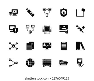 Vector Illustration Of 20 Icons. Editable Pack Data, Folder, Server, Earth grid, Share, Adapter, Password, Desktop, Network, Connection, Network