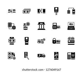 Vector Illustration Of 20 Icons. Editable Pack Money transfer, Smartphone, Delivery truck, Check, Invoice, Payment method, Point of service, Cit card, Bitcoin