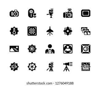 Vector Illustration Of 20 Icons. Editable Pack Photograph, Illuminatio, Photographer, Carging, Shades, Photograph