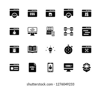 Vector Illustration Of 20 Icons. Editable Pack Coding, Monitor, Tablet, Html, Browser, Java script, Database, Light bulb, Save