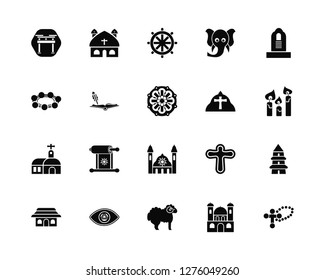 Vector Illustration Of 20 Icons. Editable Pack Shinto, Monastery, Lamb, God, Commandments, Pope, Synagogue, Holy scriptures, Buddhism