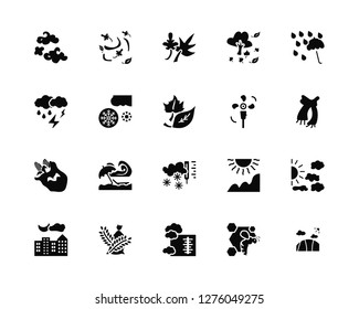 Vector Illustration Of 20 Icons. Editable Pack Clouds, Bee, Thermometer, Wheat, Night, Umbrella, Fan, Frost, Crops, Snowflake, Leaf