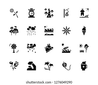 Vector Illustration Of 20 Icons. Editable Pack Flower, Kite, Palm tree, Tide, Hut, Snowflake, Boots, Fan, Cloudy, Tree