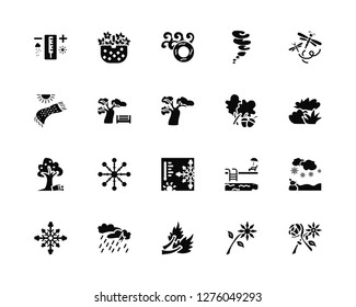 Vector Illustration Of 20 Icons. Editable Pack Thermometer, Flower, Leaf, Rain, Snowflake, Dragonfly, Apple tree, Autumn, Rubber ring