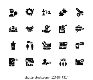 Vector Illustration Of 20 Icons. Editable Pack Idea, Cooperation, Advertising, Coaching, Marketing, Start, Analysis, Sample, Handshake, Organization