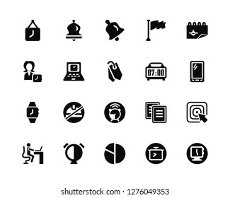 Vector Illustration Of 20 Icons. Editable Pack Wall clock, Chronometer, Pie chart, Clock, Working, Calendar, Digital Alarm, Watch, Laptop, Alarm