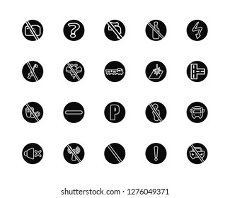 Vector Illustration Of 20 Icons. Editable Pack No photo, Warning, Prohibition, wifi, sound, High voltage, Laser, Parking, drugs, insects, water