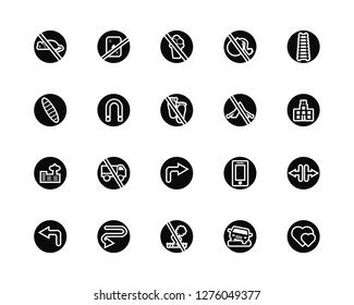 Vector Illustration Of 20 Icons. Editable Pack No rodents, Pothole, picking flowers, Curves, Traffic, Railway, camping, Turn right, Airport, Magnetic field, ice cream