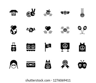 Vector Illustration Of 20 Icons. Editable Pack Peace, Medal, Backpack, Cassette, Hippie, Hope, Suitcase, Deal, Dove