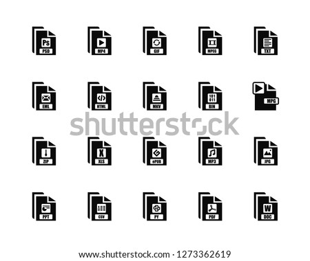 Vector Illustration Of 20 Icons. Editable Pack Psd, Pdf, Py, Csv, Ppt, Txt, Bin, Epub, Zip, Html, Gif