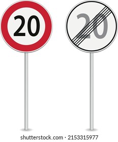 ilustración vectorial de 20 km por hora límite de velocidad señal de tráfico aislado en fondo blanco