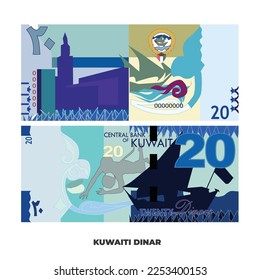 Vector Illustration of 20 Kuwaiti dinar note Isolated on white background, scalable and editable eps