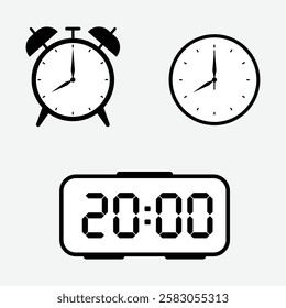 vector illustration of 20 o'clock, timer and 20 o'clock alarm