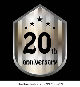 Vector illustration of 20 th anniversary. Silver on a black background.