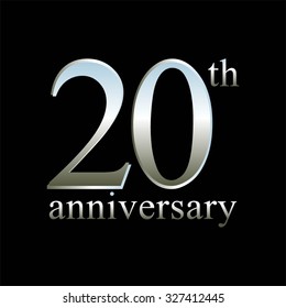 Vector illustration of 20 th anniversary. Silver  on a black background.