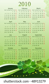 Vector illustration of 2010 calendar for St. Patricks Day, starting from Mondays